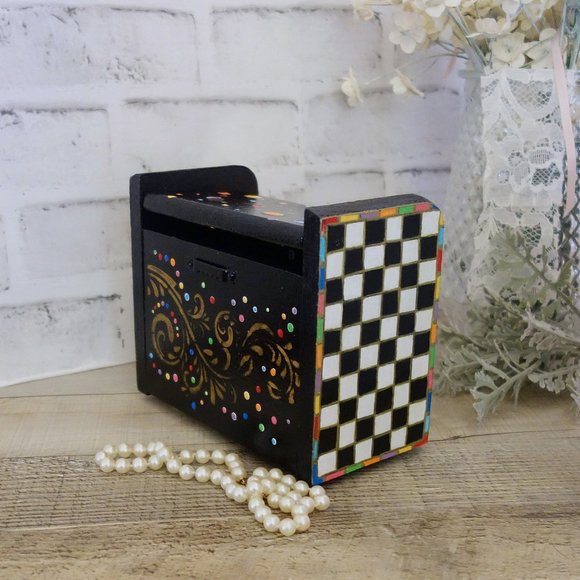 Hand Painted Whimsy Recipe Box Vintage Checks Decorative Box Whimsical Decor - Picture 7 of 9